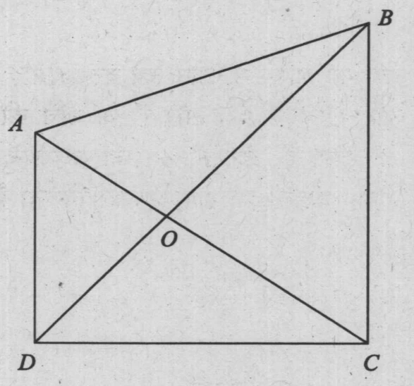 A rectangle ABCD. Diagonals AC and BD intersect at point O.